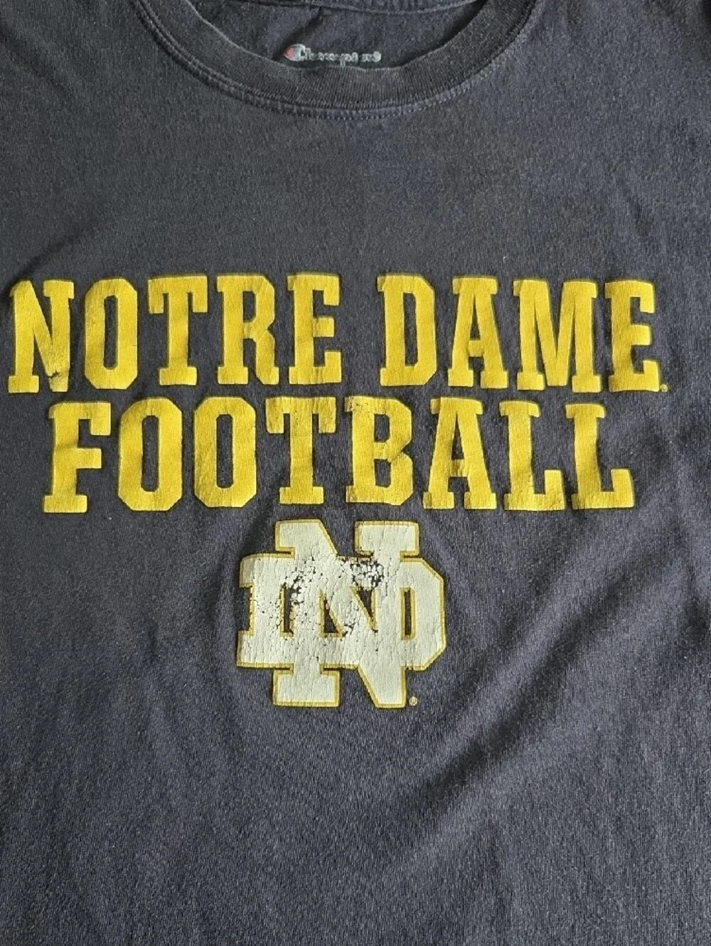 Champion Navy Short Sleeve Notre Dame Football Tee with Yellow Lettering - Picture 4 of 5